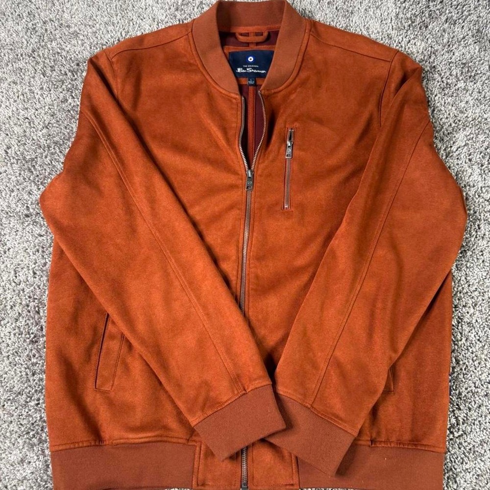 Ben Sherman The Original Mens Brown Bomber Jacket Full Zip Lined Zip Pocket L
